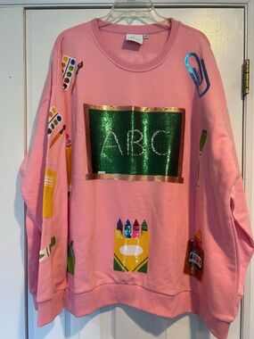 Pink Embroidered ABC Chalkboard Sweatshirt